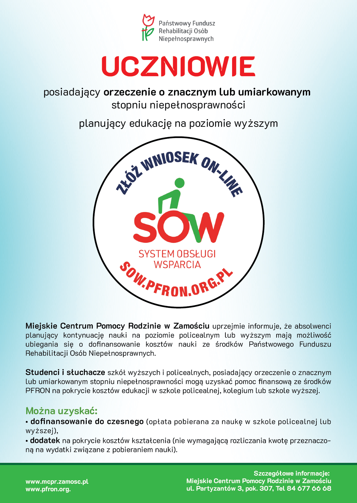 Plakat informacyjny MCPR w Zamościu